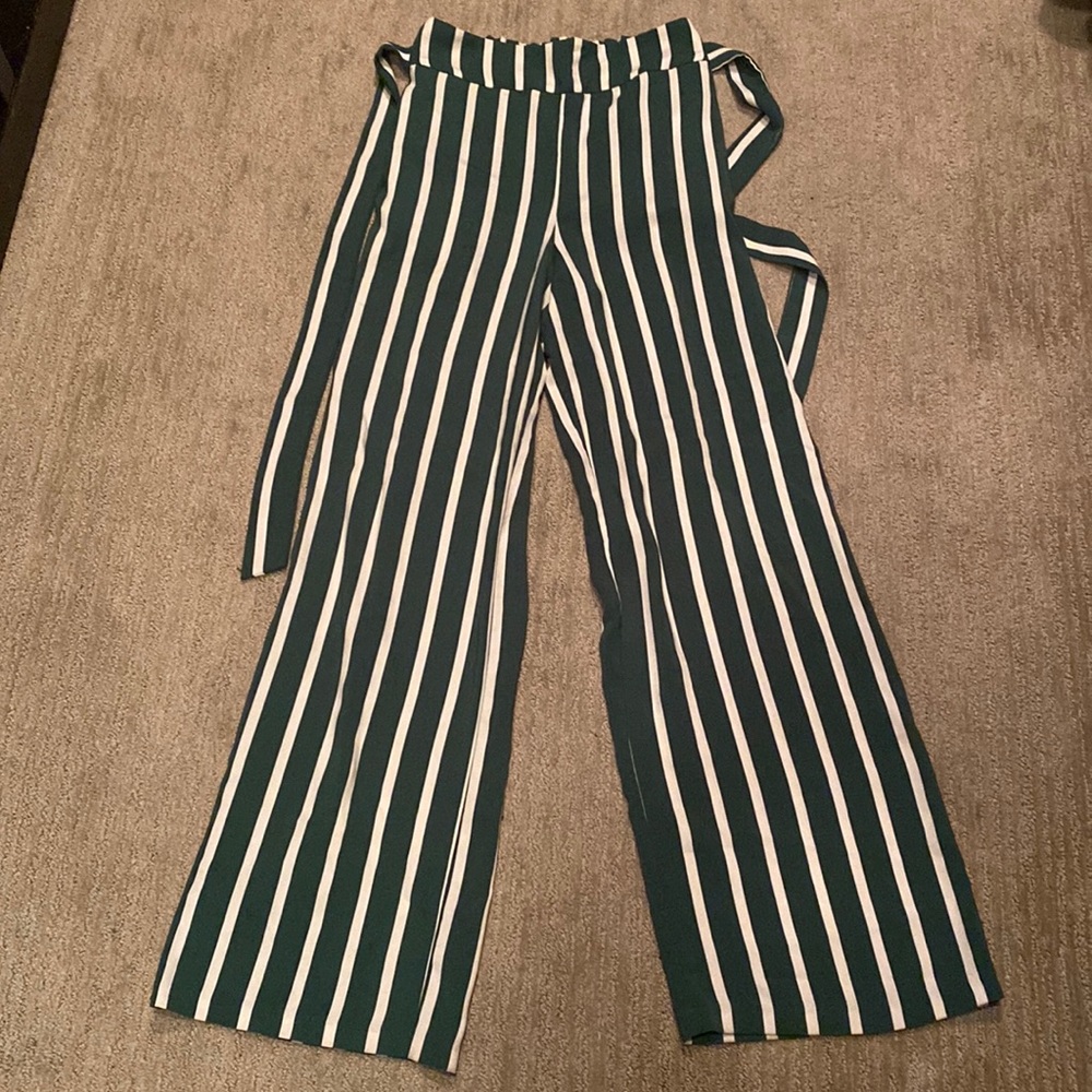 Green/white stripe pants with built in belt - super cute!